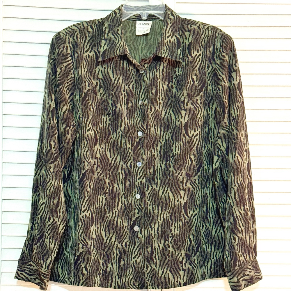 Liz Baker Blouse - Green & Black - Size 16 - Exellent Condition
